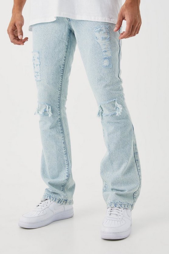 Slim-Fit Schlagjeans mit Rissen