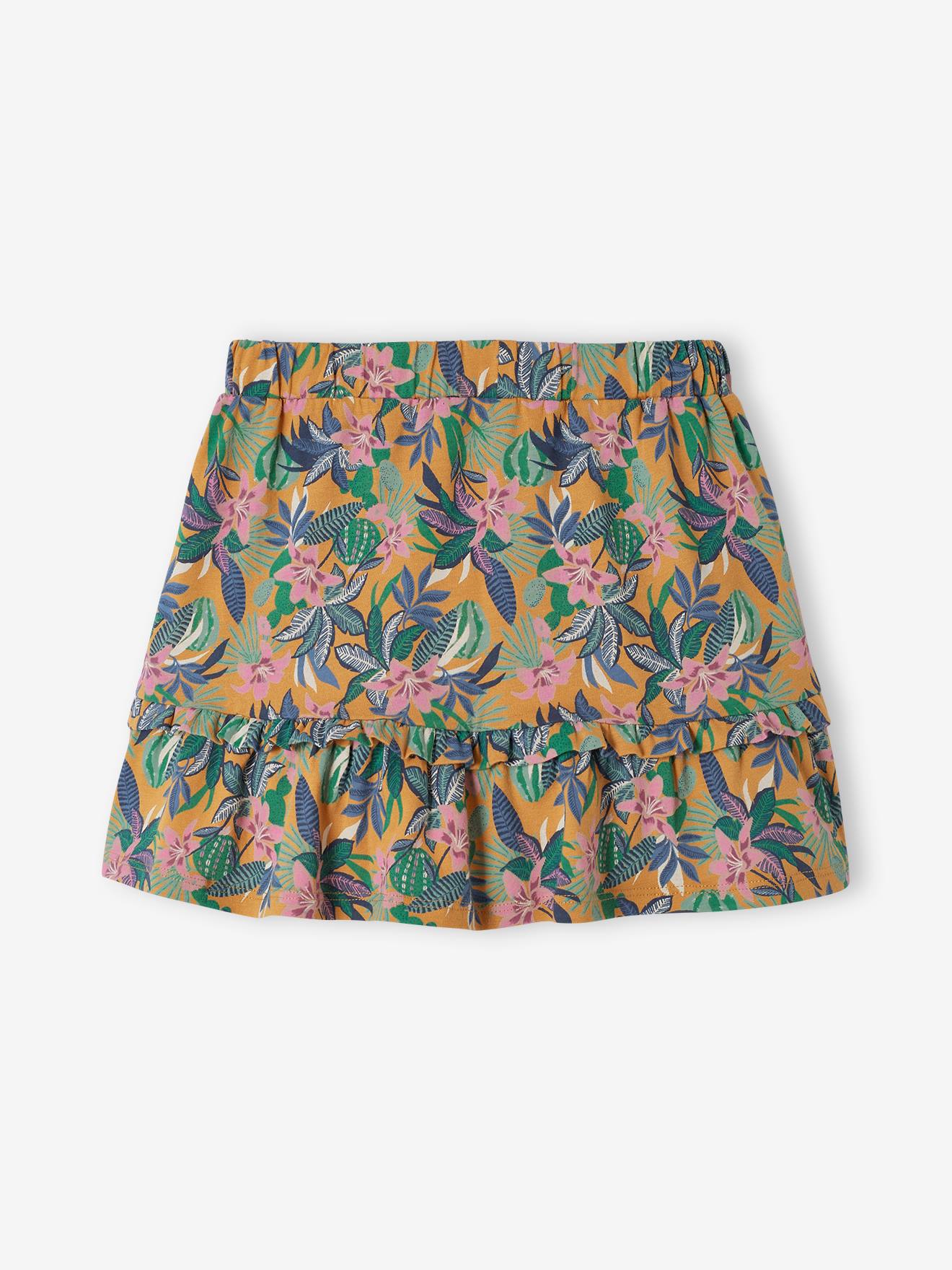 Jupe à volant motifs exotiques fille moutarde