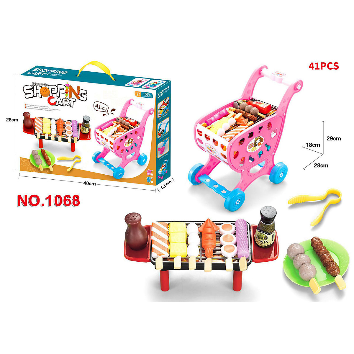 Kinder Küche Kochen und Kochsimulation Lebensmittel Simulation Einkaufswagen Mini-Grill-Set für Kinder