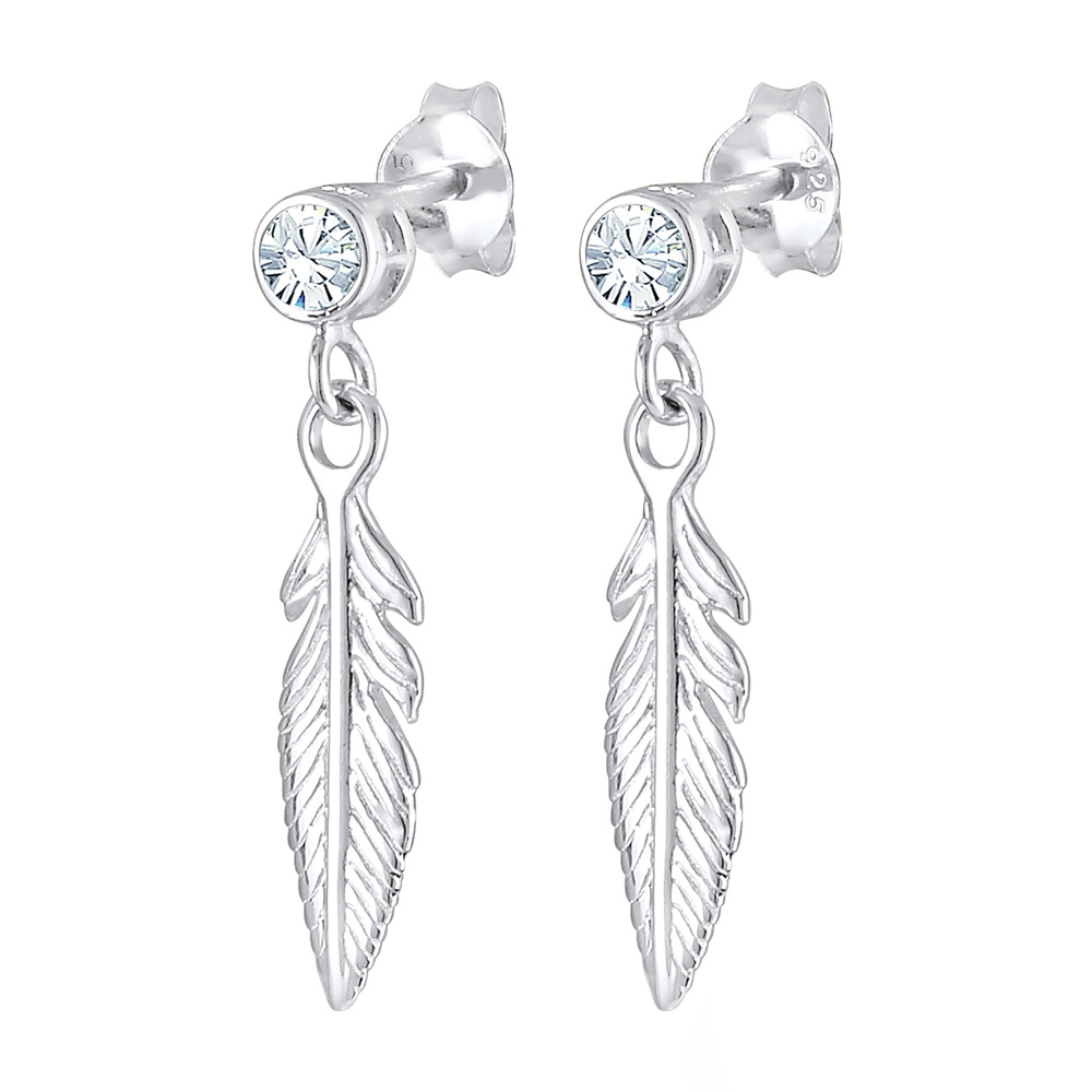 Elli Elli Boucles d'Oreilles Femmes Pendentif d'oreilles Plume Boho avec Cristal en Ar Boucles d'oreilles