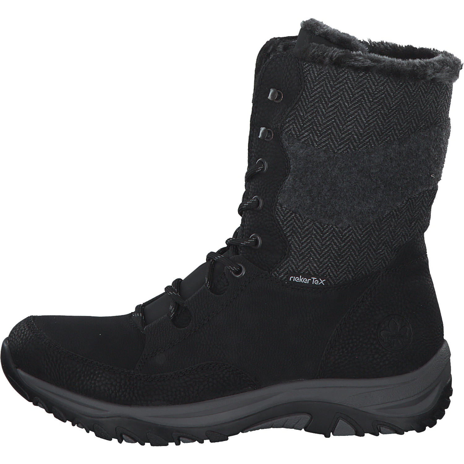 Rieker M9643, Schnürstiefel, Damen, schwarz/schwarz/grau/anthrazit
