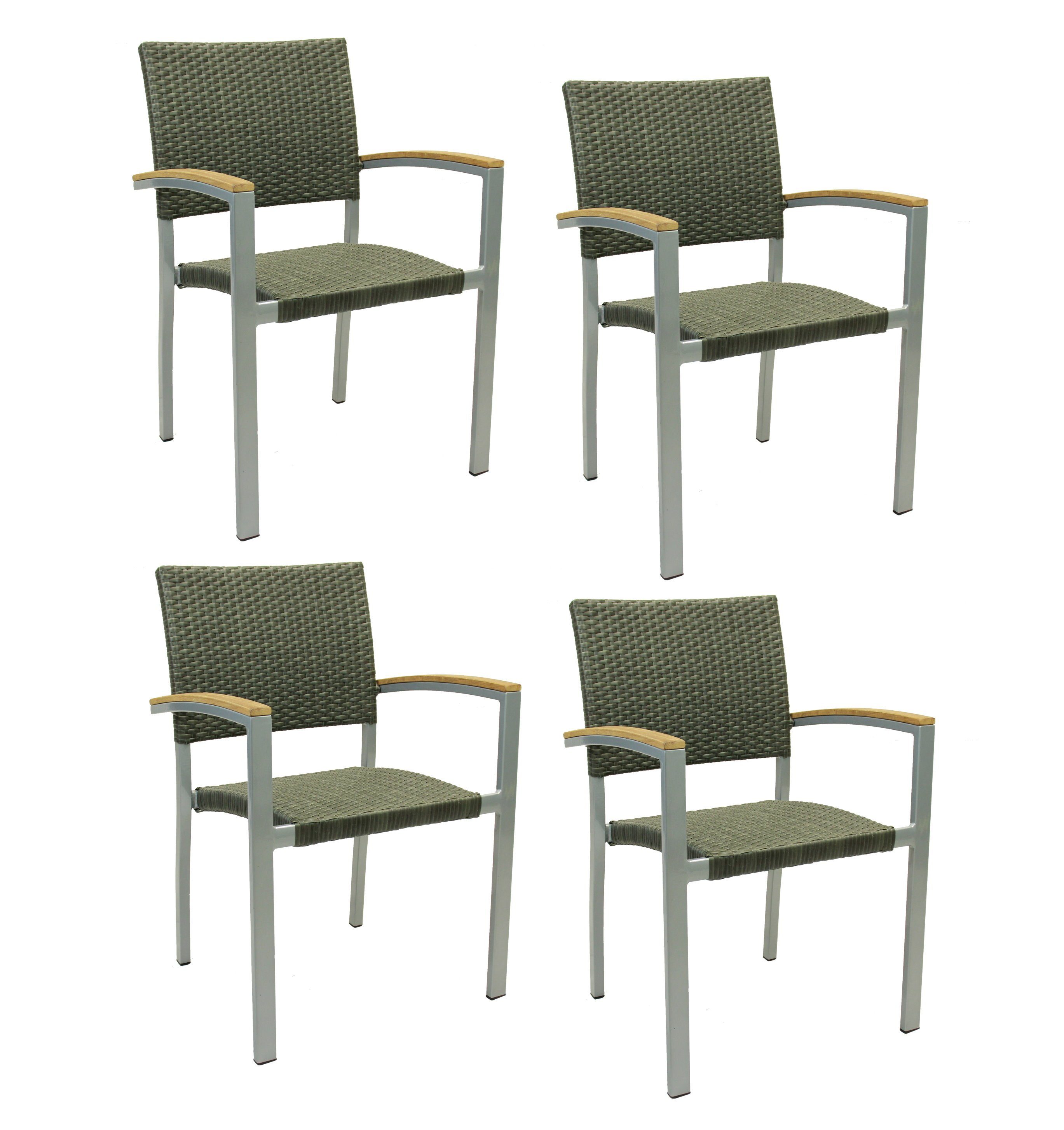 Konway Stapelstuhl BORNEO (4 St), 4x KONWAY® BORNEO Stapelsessel Quarz Premium Polyrattan Sessel