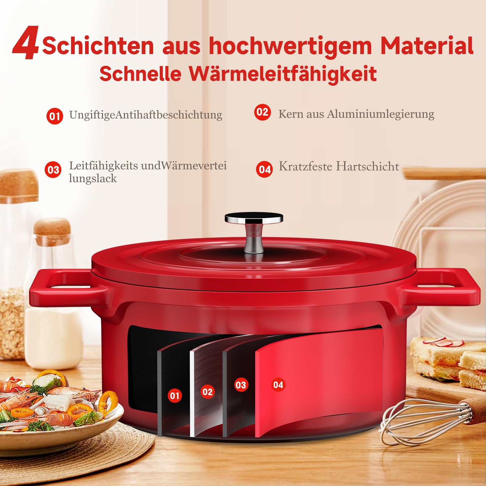 HOMELUX Bratentopf 12/20/24/28 cm Topf Induktions Kochtöpfe mit Deckel, Aluminium, für alle Herdarten