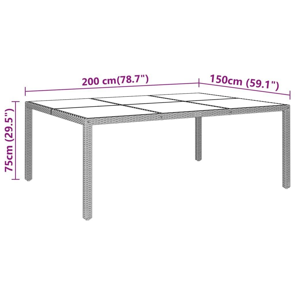 vidaXL Gartentisch Gartentisch 200x150x75 cm Hartglas und Poly Rattan Schwarz (1-St)