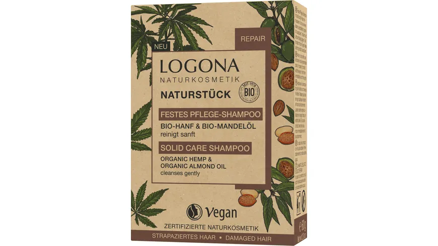 LOGONA Festes Pflegeshampoo Bio-Hanf und Bio-Mandelöl 60 g