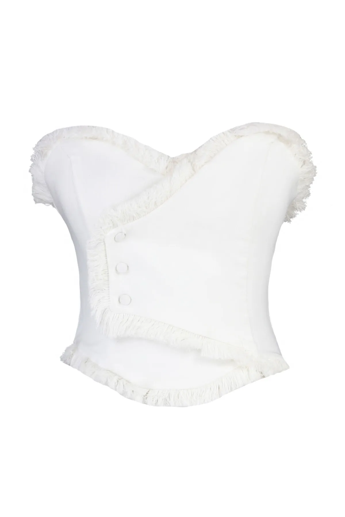 Trendyol Collection  Ecru Tailliertes, gefüttertes Bustier mit gewebten Quasten TPRSS22BS0070