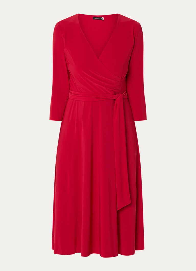 Ralph Lauren  Midi jurk met strikceintuur en V-hals