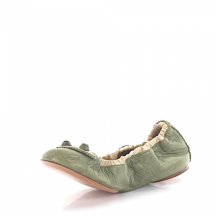 Balenciaga - Ballerinas Faltbar Glattleder Kalbsleder Lochmuster Nieten grün - grün