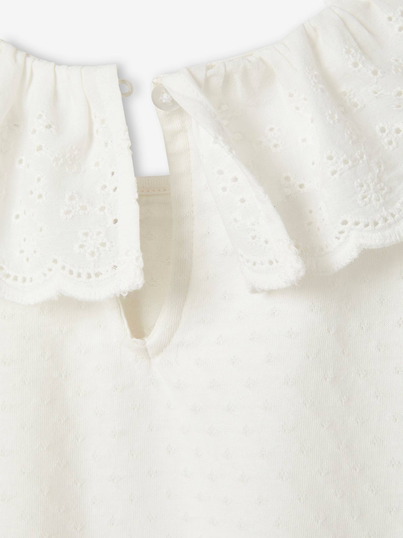 T-shirt à collerette en broderie anglaise fille écru