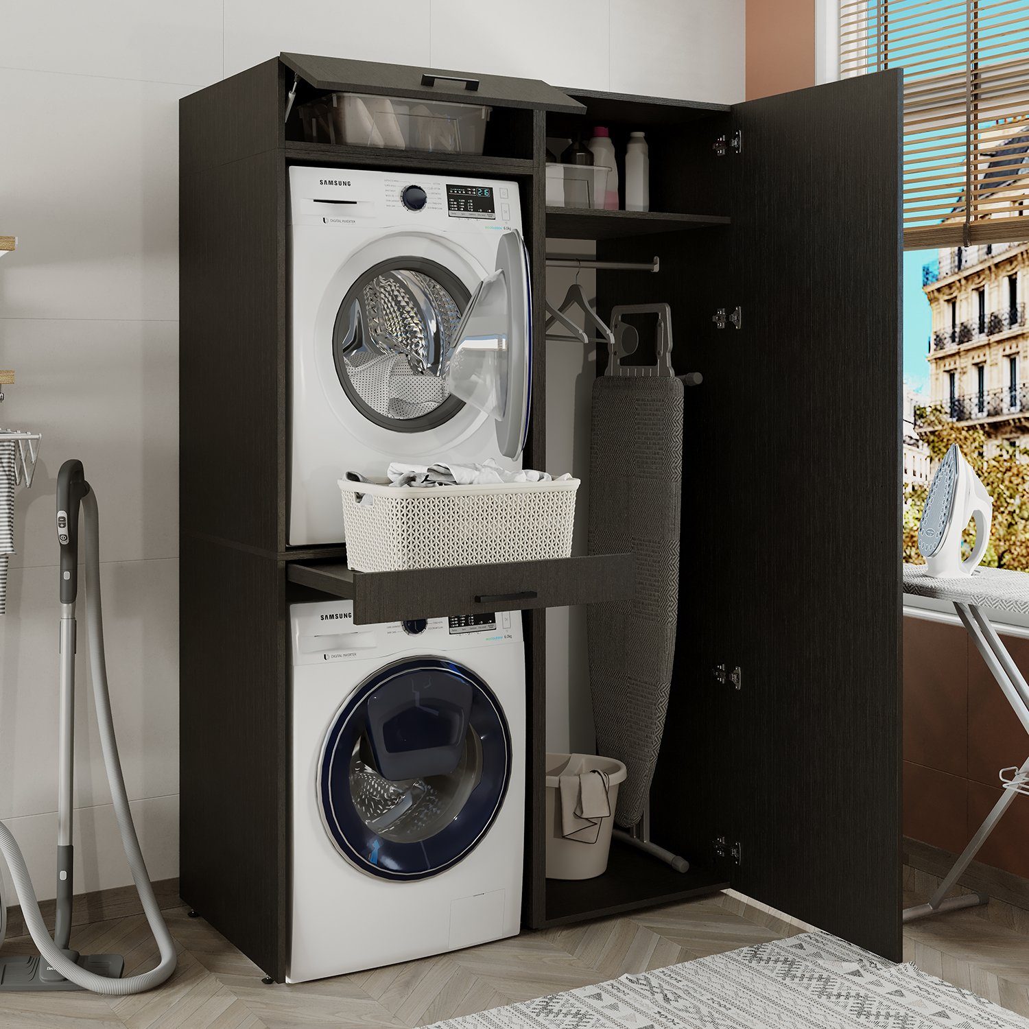 Roomart Waschmaschinenumbauschrank (Waschmaschinenschrank für Trockner und Waschmaschine Überbauschrank)