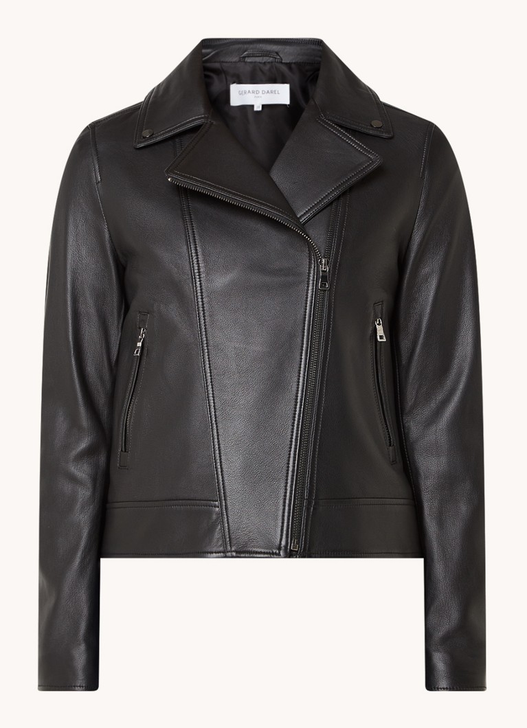 Gerard Darel Nadege lambskin biker jacket with zip pockets