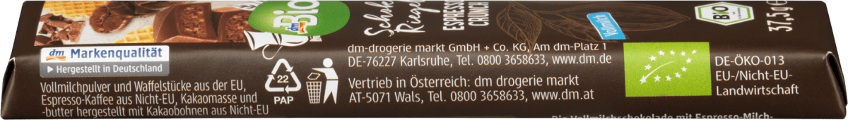 Schokoriegel, Vollmilch Espresso Crunch, 37,5 g