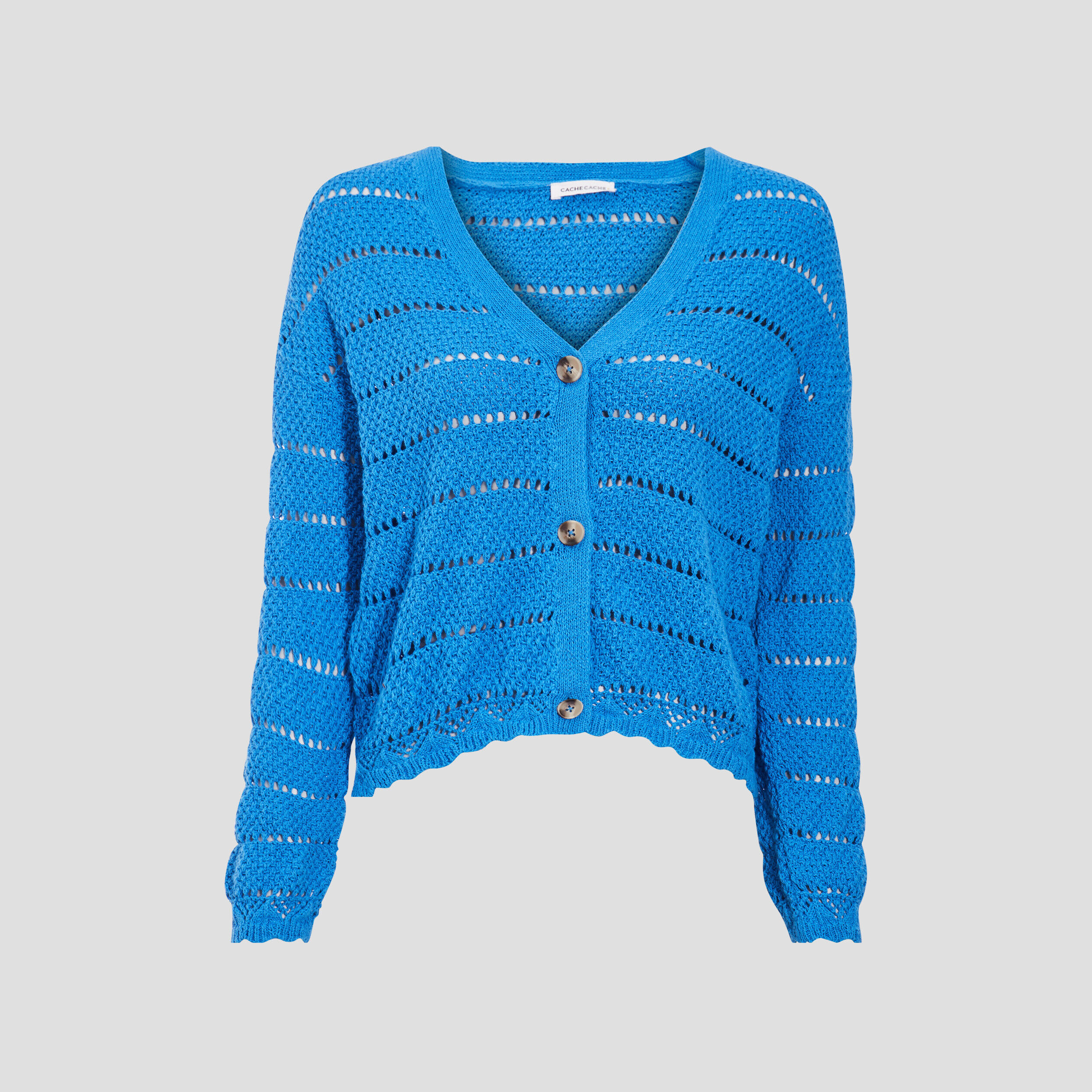 Gilet boutonné aspect crochet bleu femme | Cache Cache