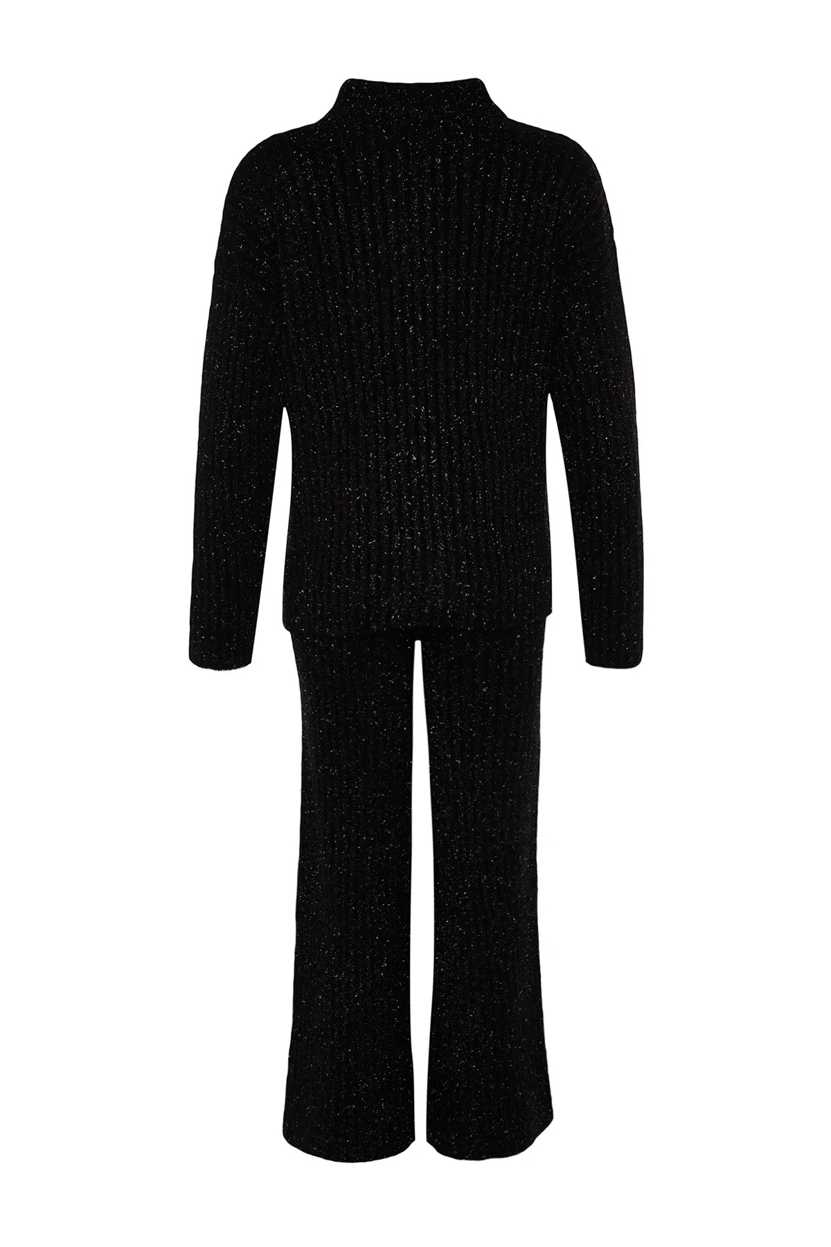 Trendyol Collection  Schwarzes, übergroßes Set aus Oberteil und Unterteil aus Strick mit Weihnachtsmotiv und Glitzer TWOAW24AU00114