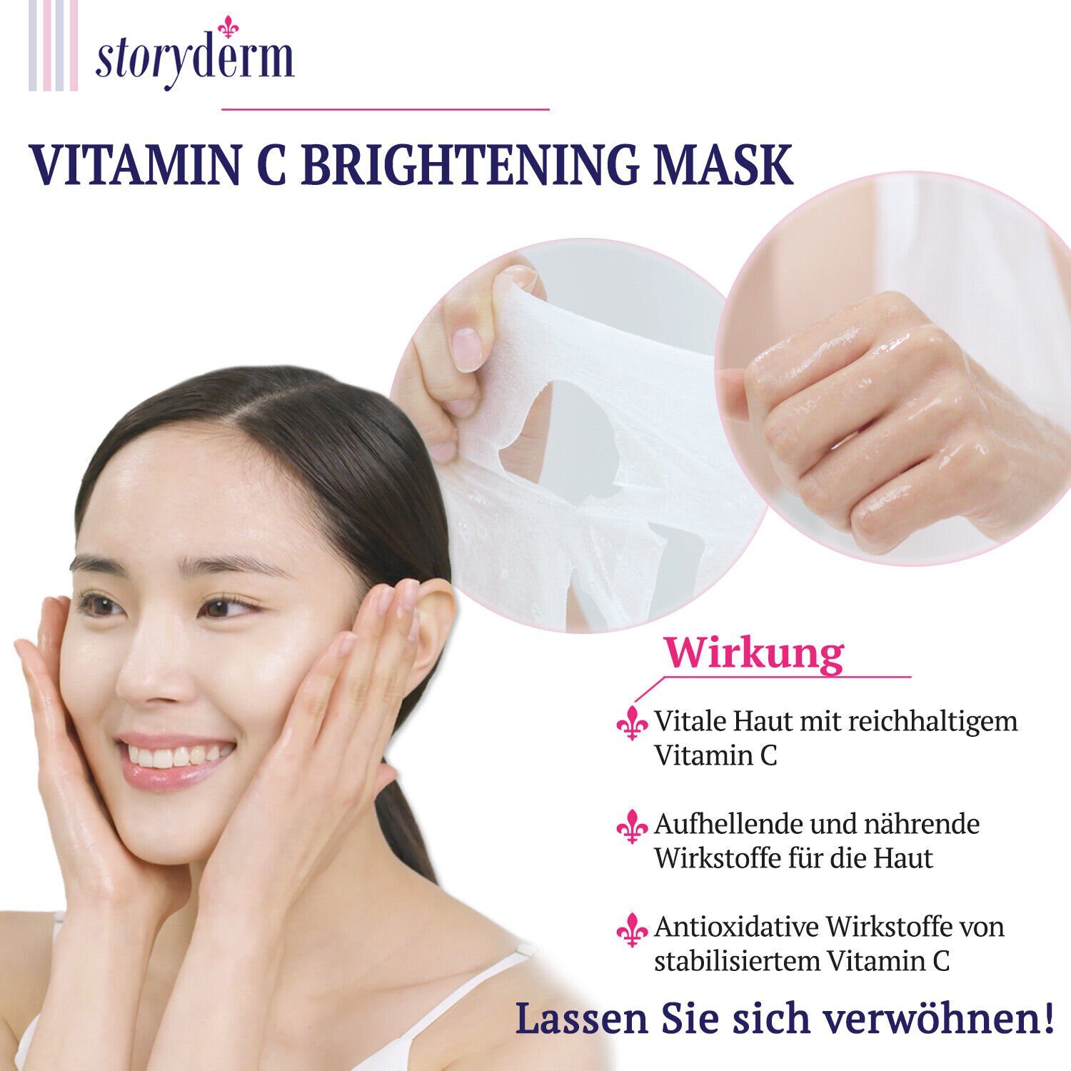 Storyderm Gesichtsmaske NEUHEIT aus Korea Premium Gesichtsmaske Storyderm Pflege Tuchmaske Vitamin C, 1-tlg.