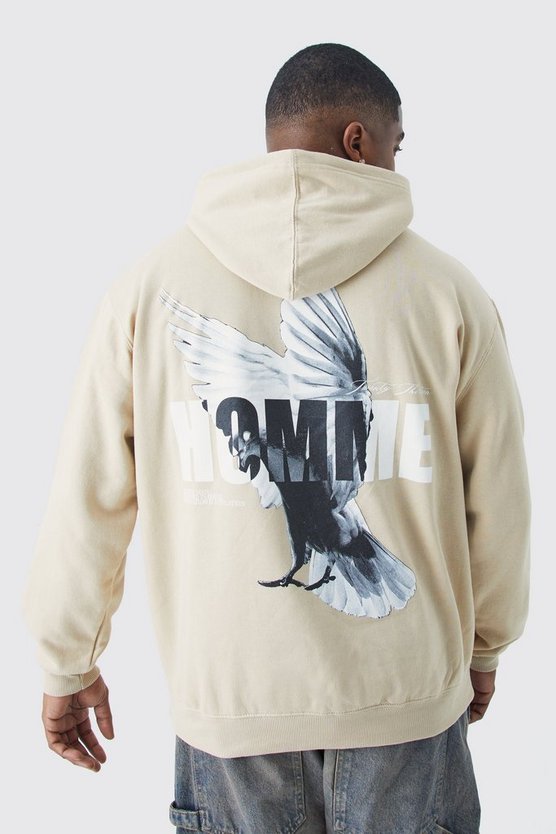 Plus Oversize Hoodie mit Homme Print