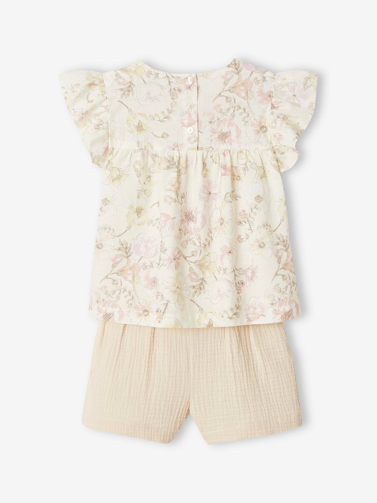Ensemble de cérémonie fille blouse volantée et short en gaze écru
