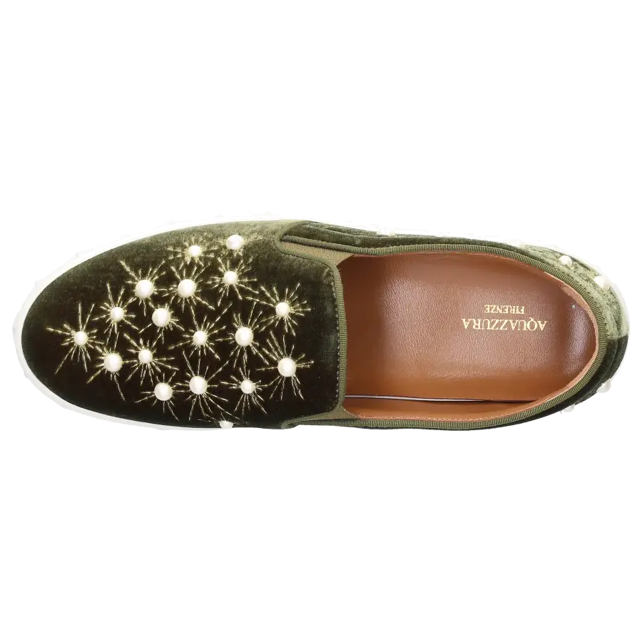 Aquazzura - Slip Ons COSMIC PEARLS Samt - grün