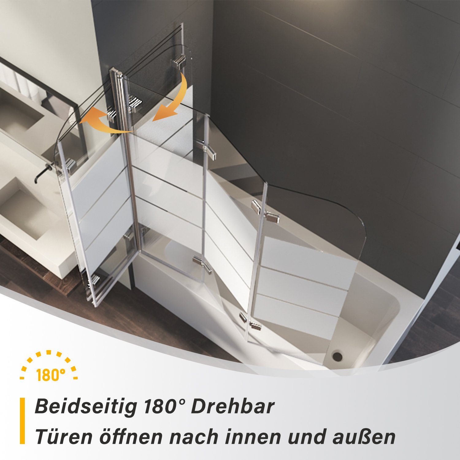 Boromal Badewannenaufsatz Duschwand für Badewanne Glas 3teilig 120x140cm klar/Gestreift für Glas, (Klarglas /Teilsatiniert glas), Badewannenfaltwand Glaswand 6mm ESG Glas