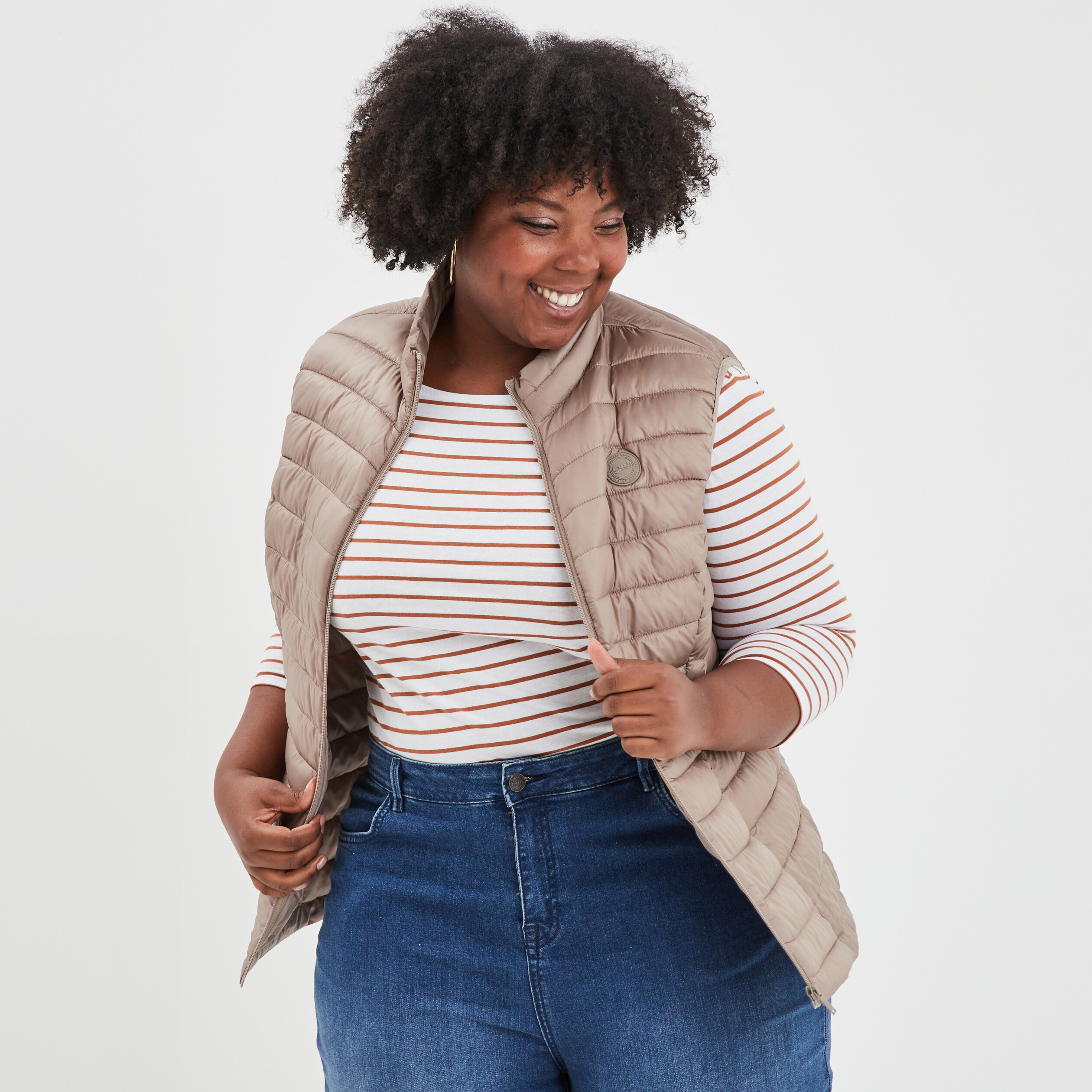 Doudoune légère droite sans manches sable femme grande taille | La Halle