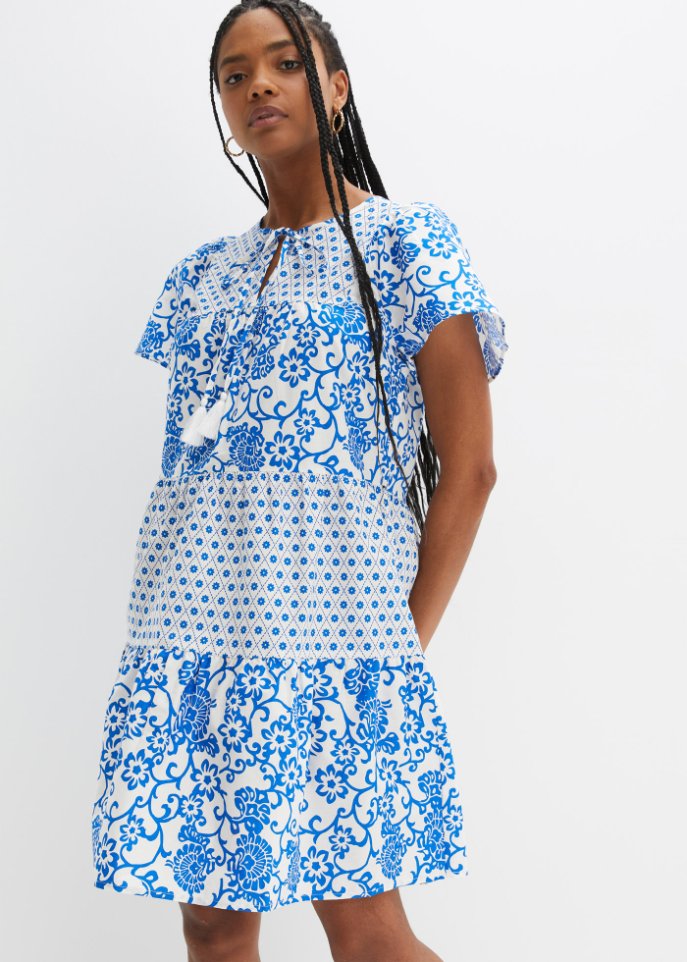 Kleid mit Volant in festem Material