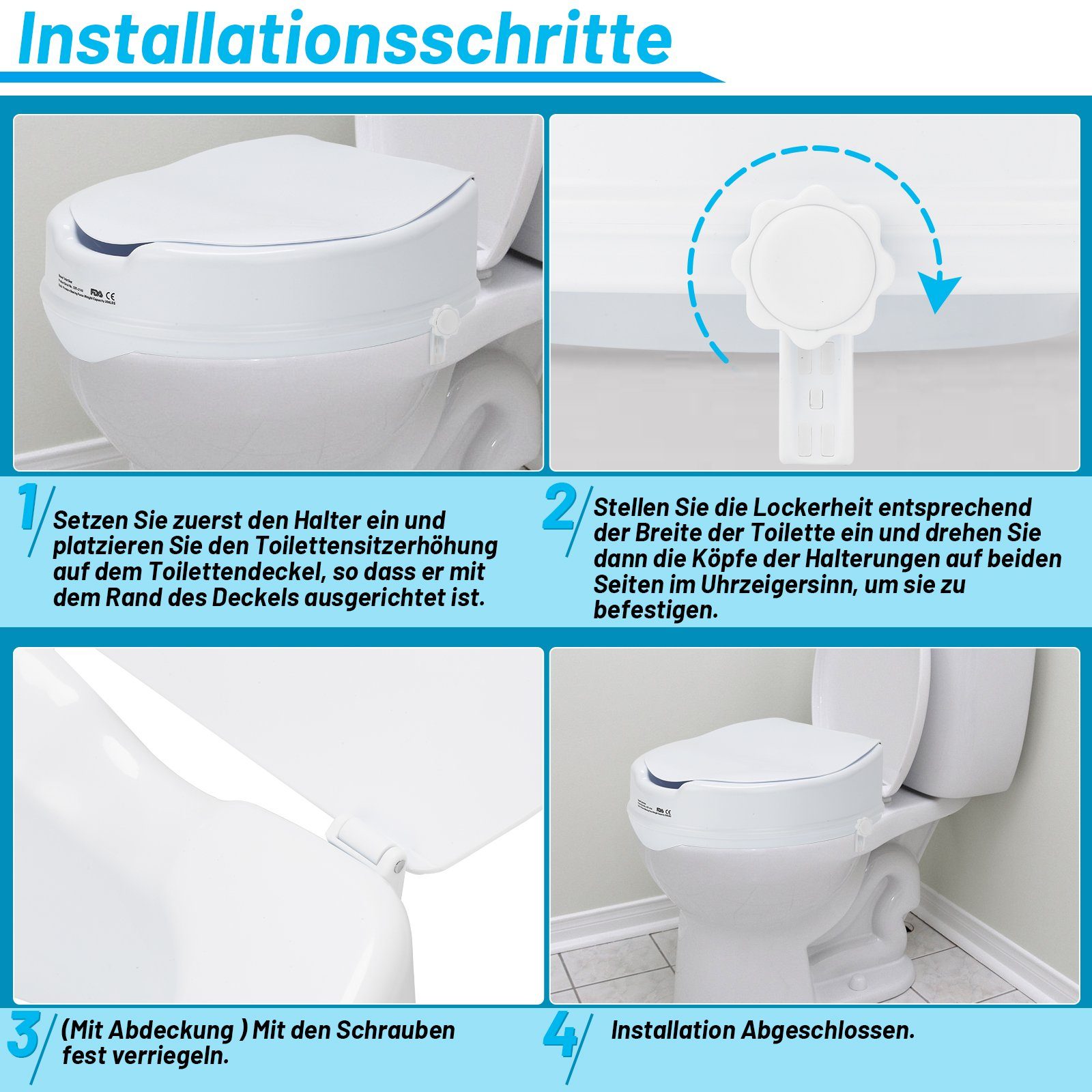 Lospitch Toilettensitzerhöhung Toilettensitzerhöhung mit Deckel 10 cm Toilettenaufsatz bis 150kg, 10 cm