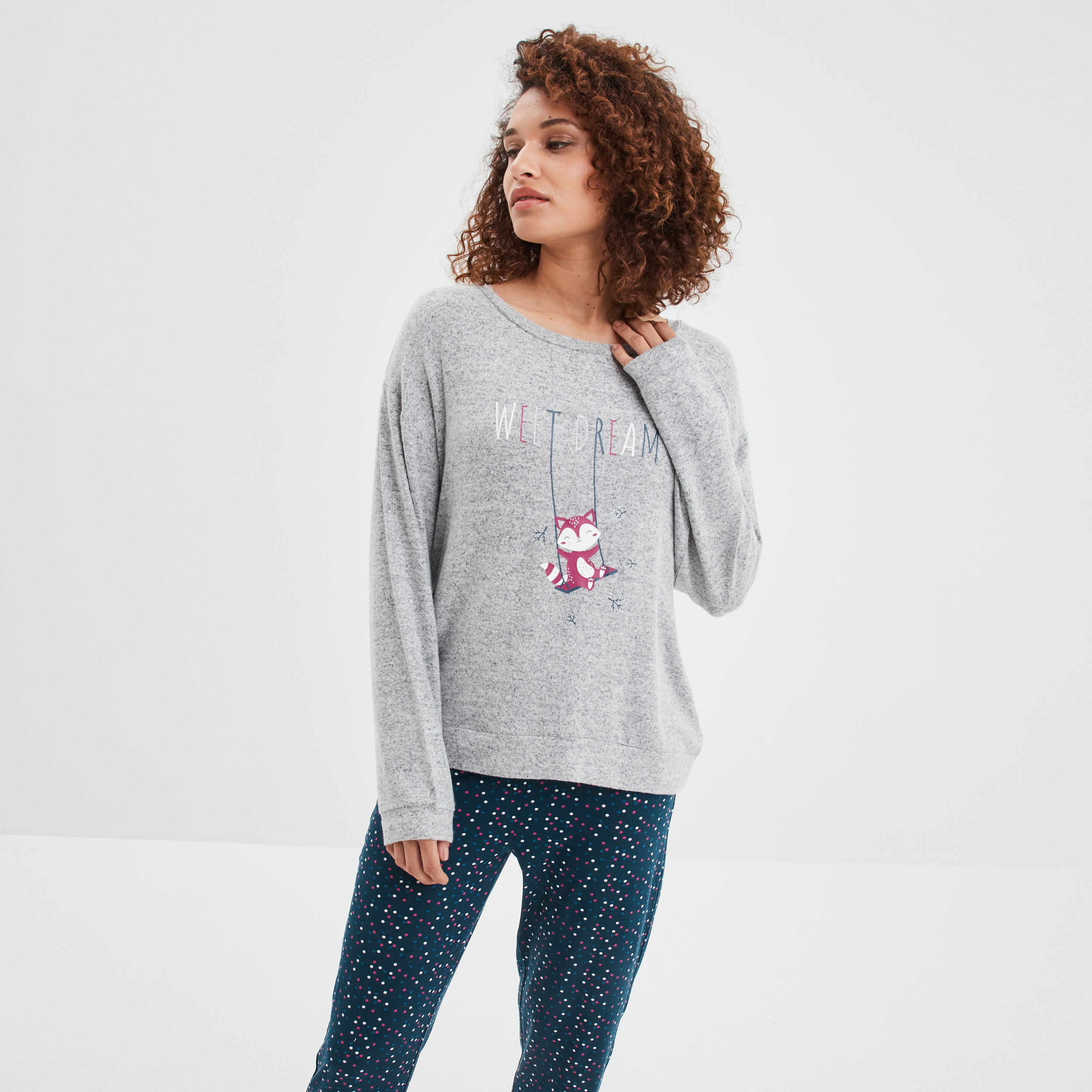 Ensemble pyjama pantalon 2 pièces gris clair femme | La Halle