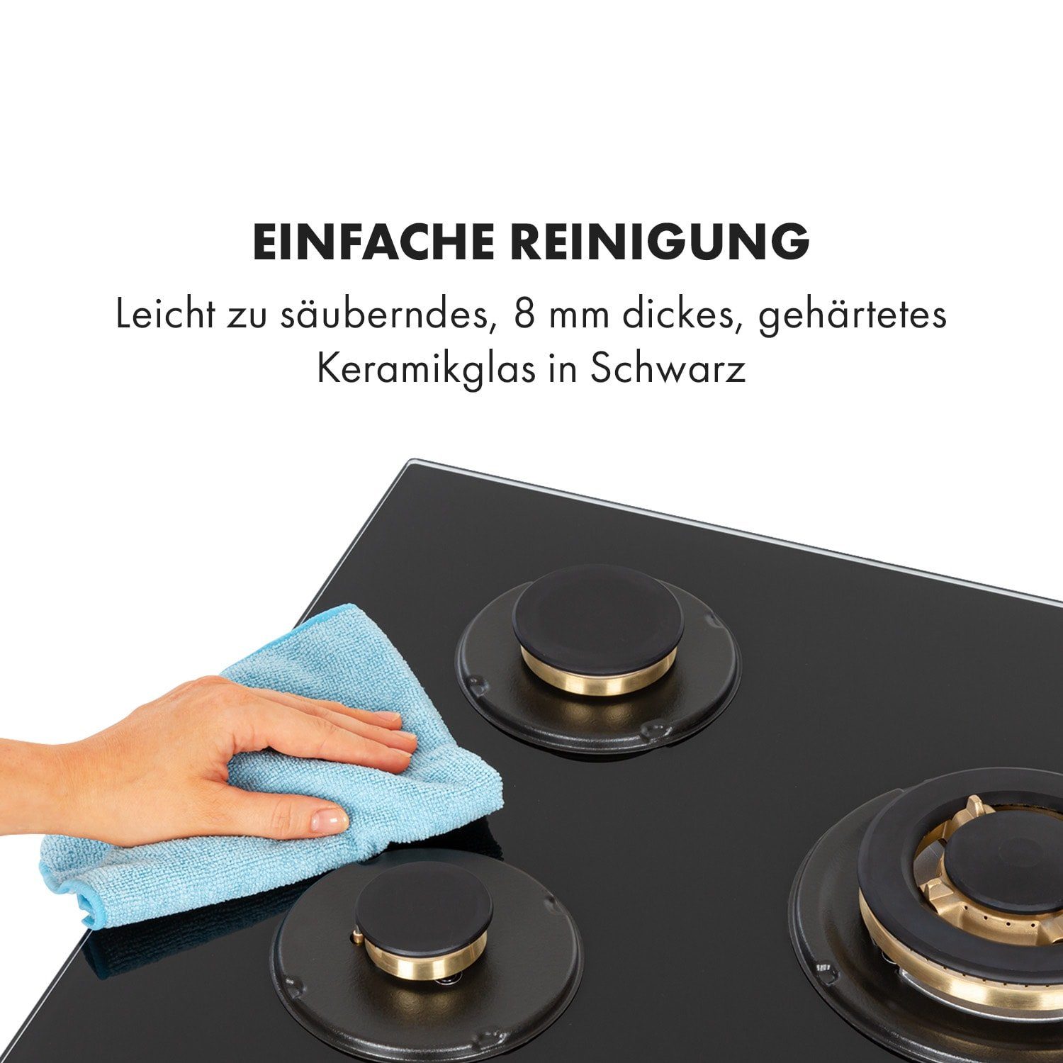 Klarstein Gas-Kochfeld Goldflame 5 Gaskochfeld 5-flammig Messing-Brenner Glaskeramik schwarz CP11-Goldflame-5, Einbau Gas Kochfeld Gasherd 5 Platten Kochplatte Einbaukochfeld