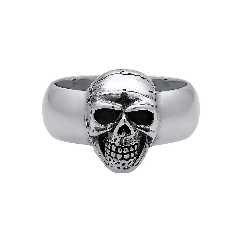 KUZZOI KUZZOI Bague Hommes Sceau Tête de mort oxydée en argent sterling 925 Bague