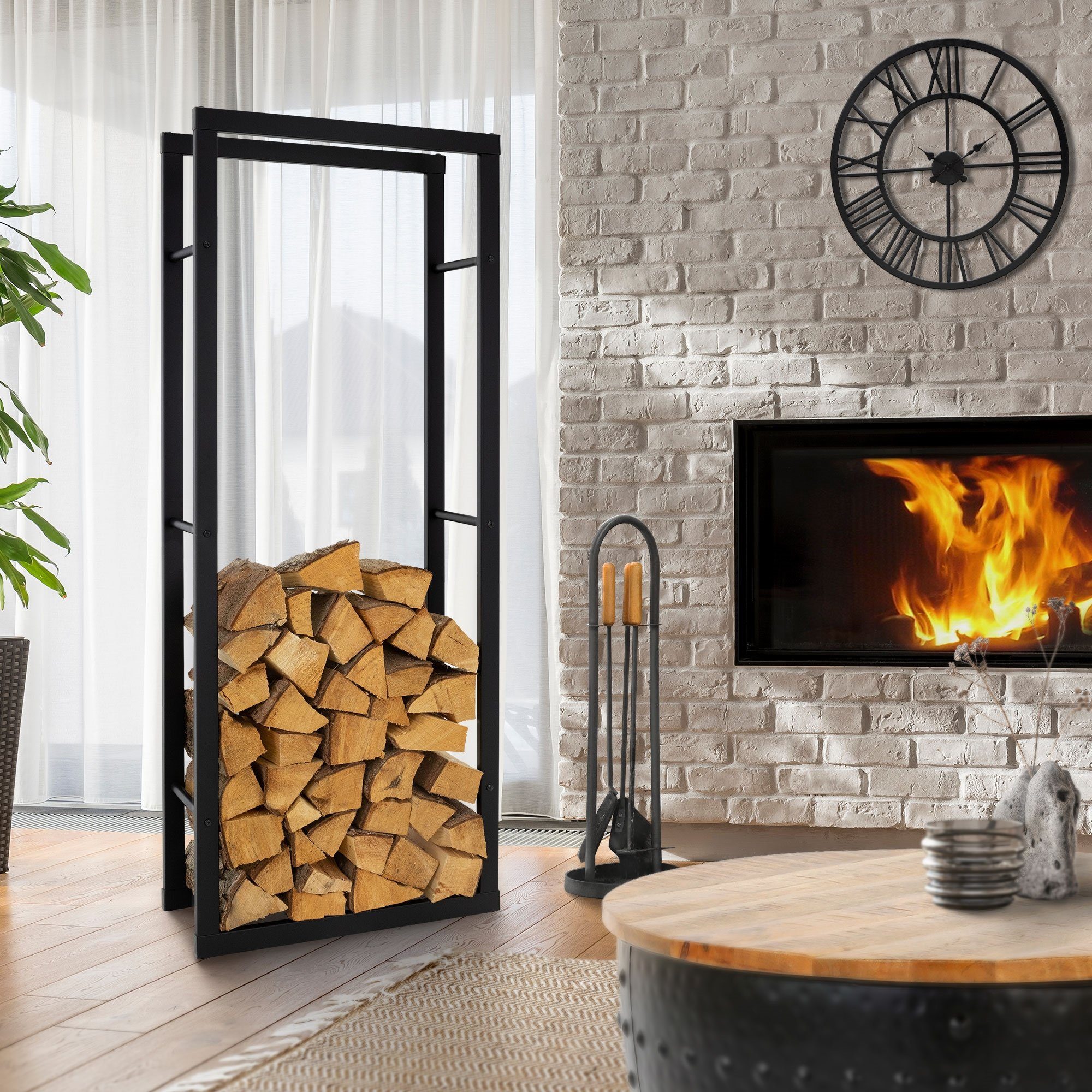 ML-DESIGN Kaminholzregal Brennholzregal Holzaufbewahrung Kaminholzständer Kaminholzhalter, BxTxH:25x60x150 cm, Schwarz 60x150x25cm rechteckig Metall Innen/Außen