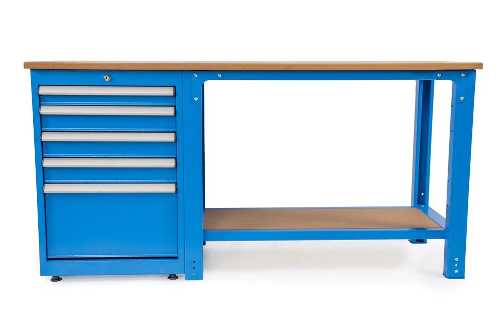 Banc de lucru Huvema K2176 cu 12 suporturi universale pentru scule CNC și 5 sertare