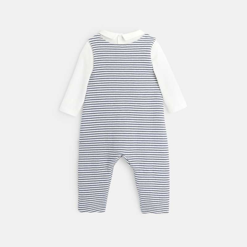 Salopette maille fantaisie et body col polo bleue naissance