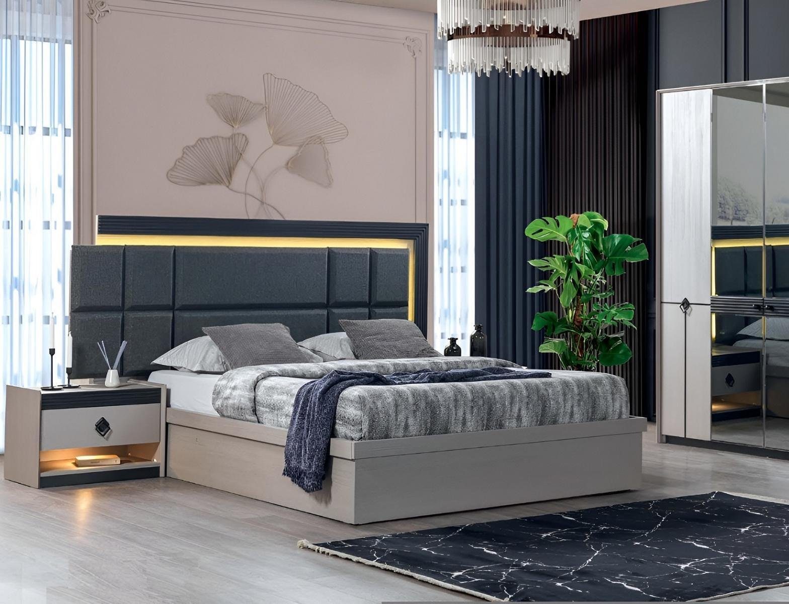 JVmoebel Schlafzimmer-Set Schlafzimmer Set 3tlg Bett 2x Nachttische Luxus Komplett Möbel Moderne, (3-St., Bett/2x Nachttische), Made in Europa
