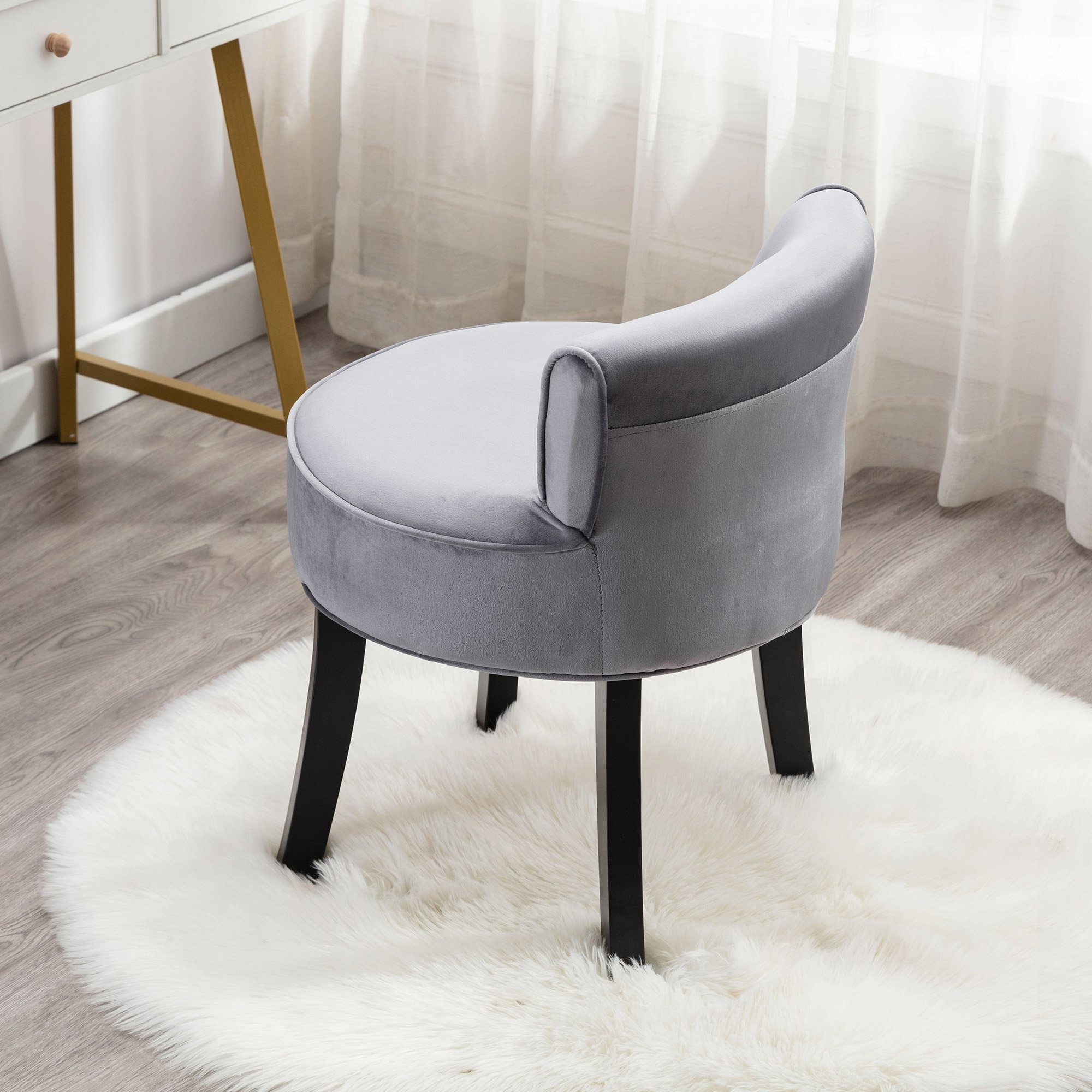 Fangqi Polsterstuhl Samt Schlafzimmerstuhl,Kommode Stuhl mit Eichenbeinen, Rosa/Grau, Schminktisch Stoff Hocker Stoff Schminktisch Stuhl