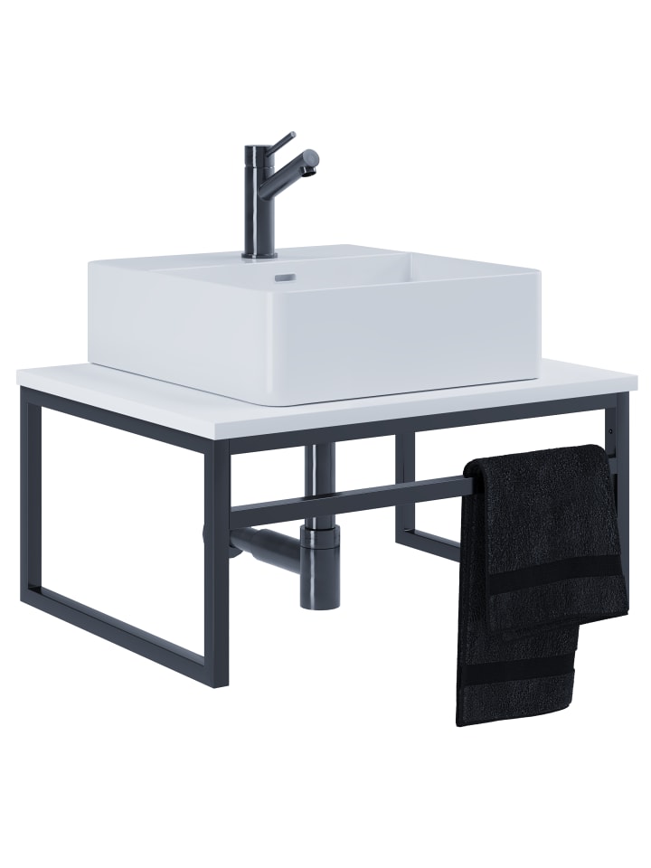 VCM  2-tlg. Waschplatz Waschtisch Waschbecken Bitila 60 in Schwarz / Weiß günstig kaufen onesize