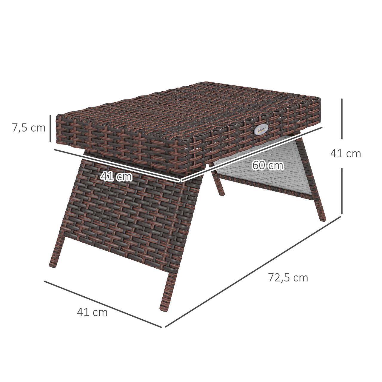 Outsunny Rattan Beistelltisch Gartentisch Klapptisch wetterfester Campingtisch