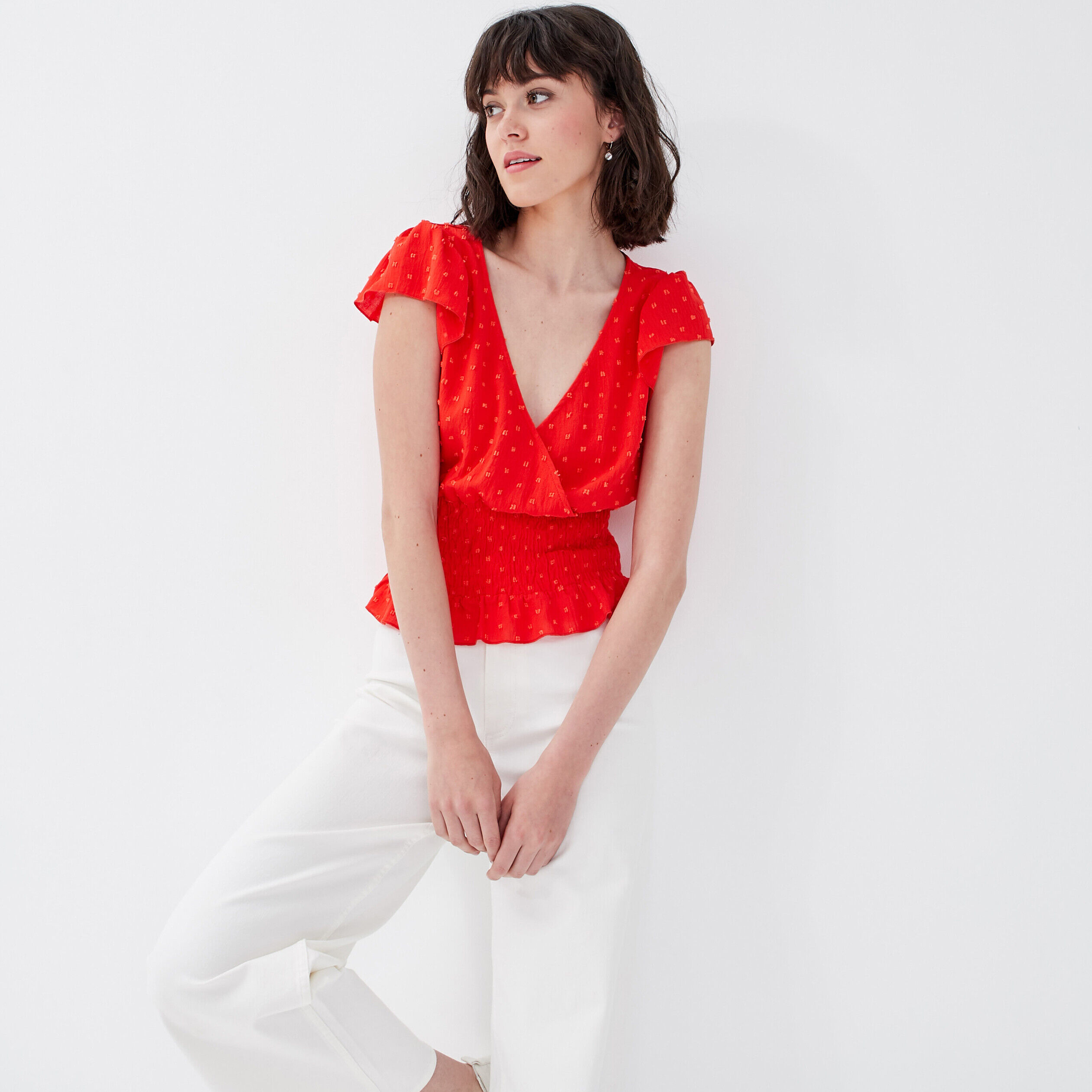 Blouse manches courtes orange femme | Cache Cache