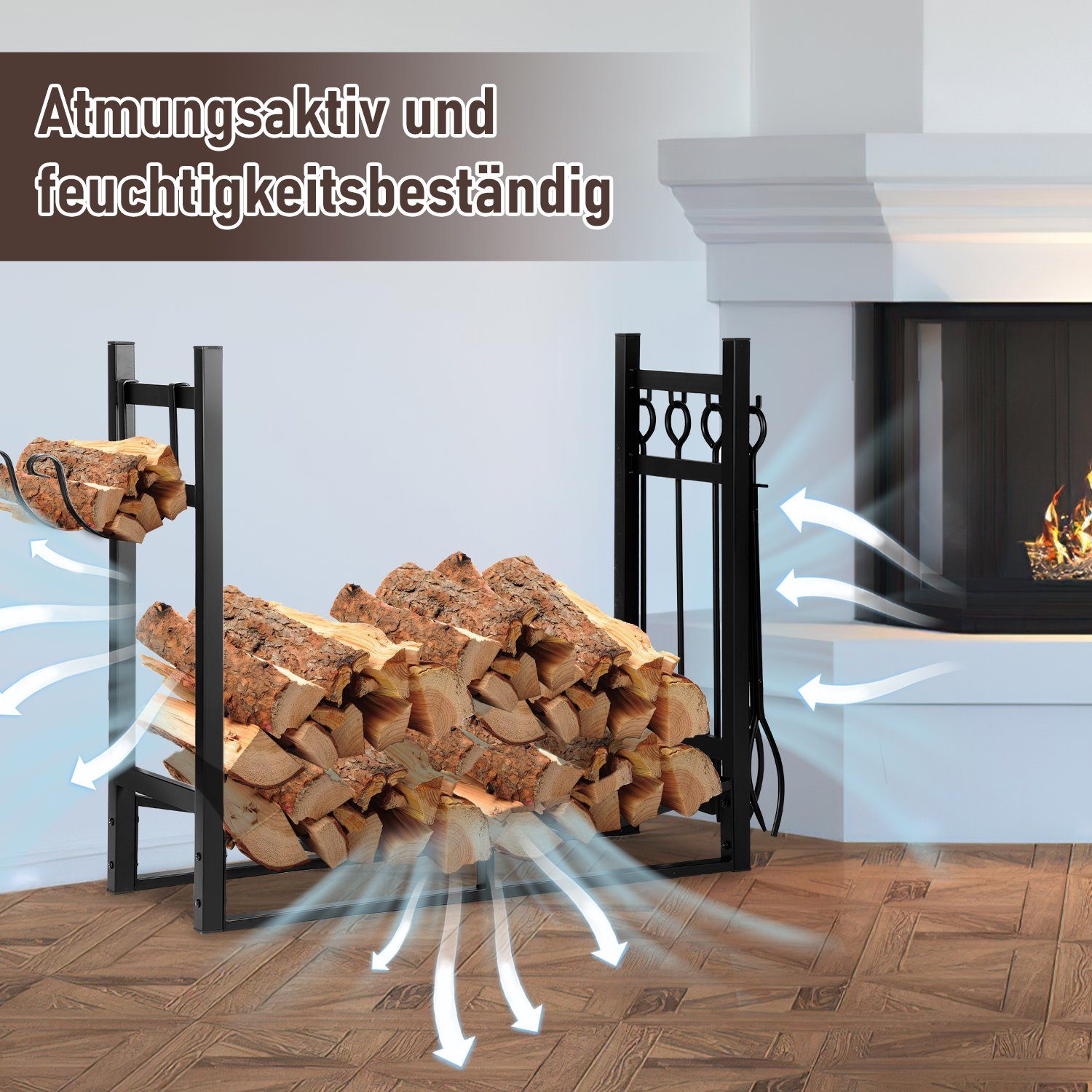 Yakimz Kaminholzregal Kaminholzregal Brennholzregal Kaminholzständer Metall 84x33x76cm, BxTxH:84x33x76 cm