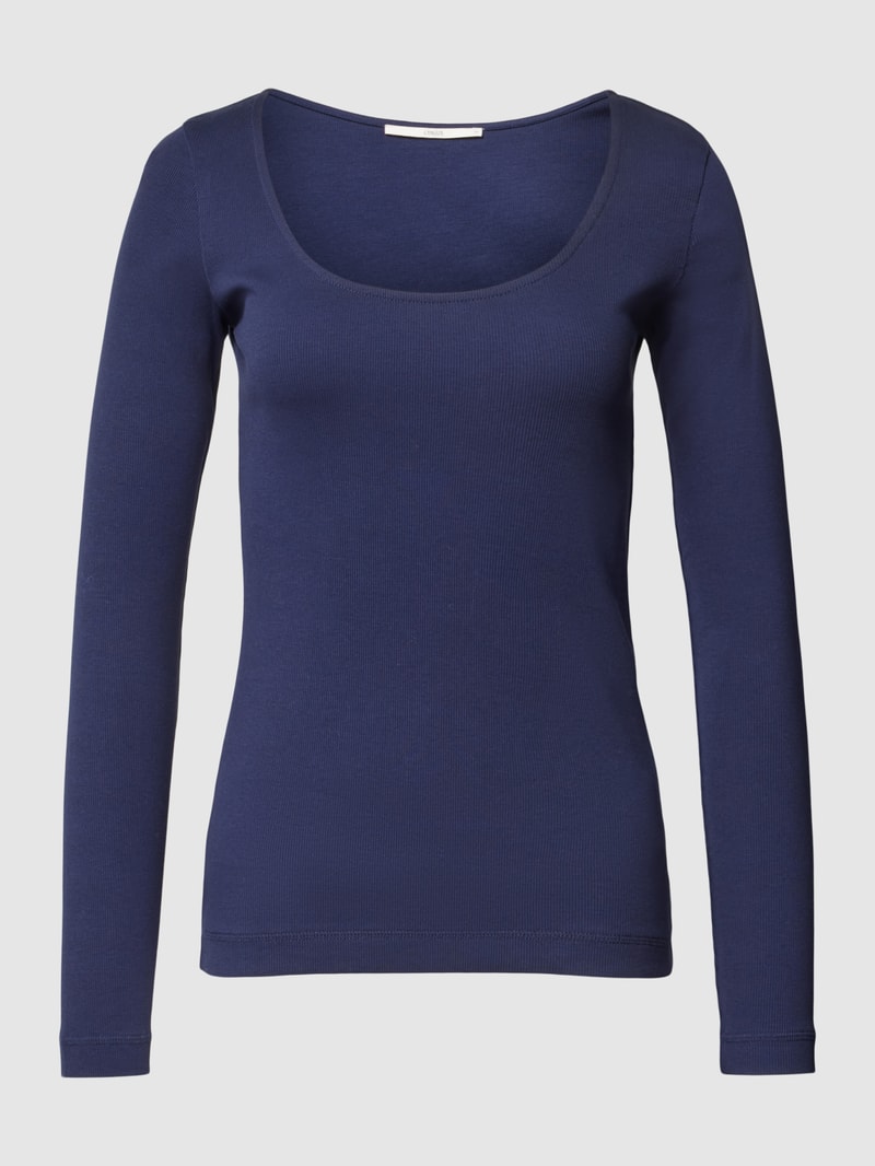 Longsleeve mit tiefem Rundhalsausschnitt in marineblau