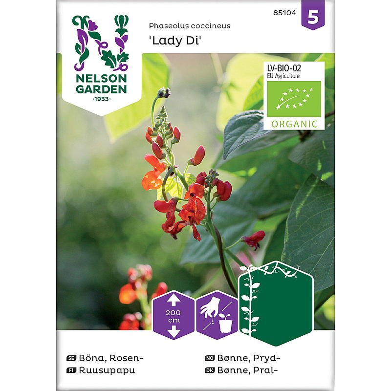 Nelson garden Frø Bønne Pryd-, Lady Di, organic