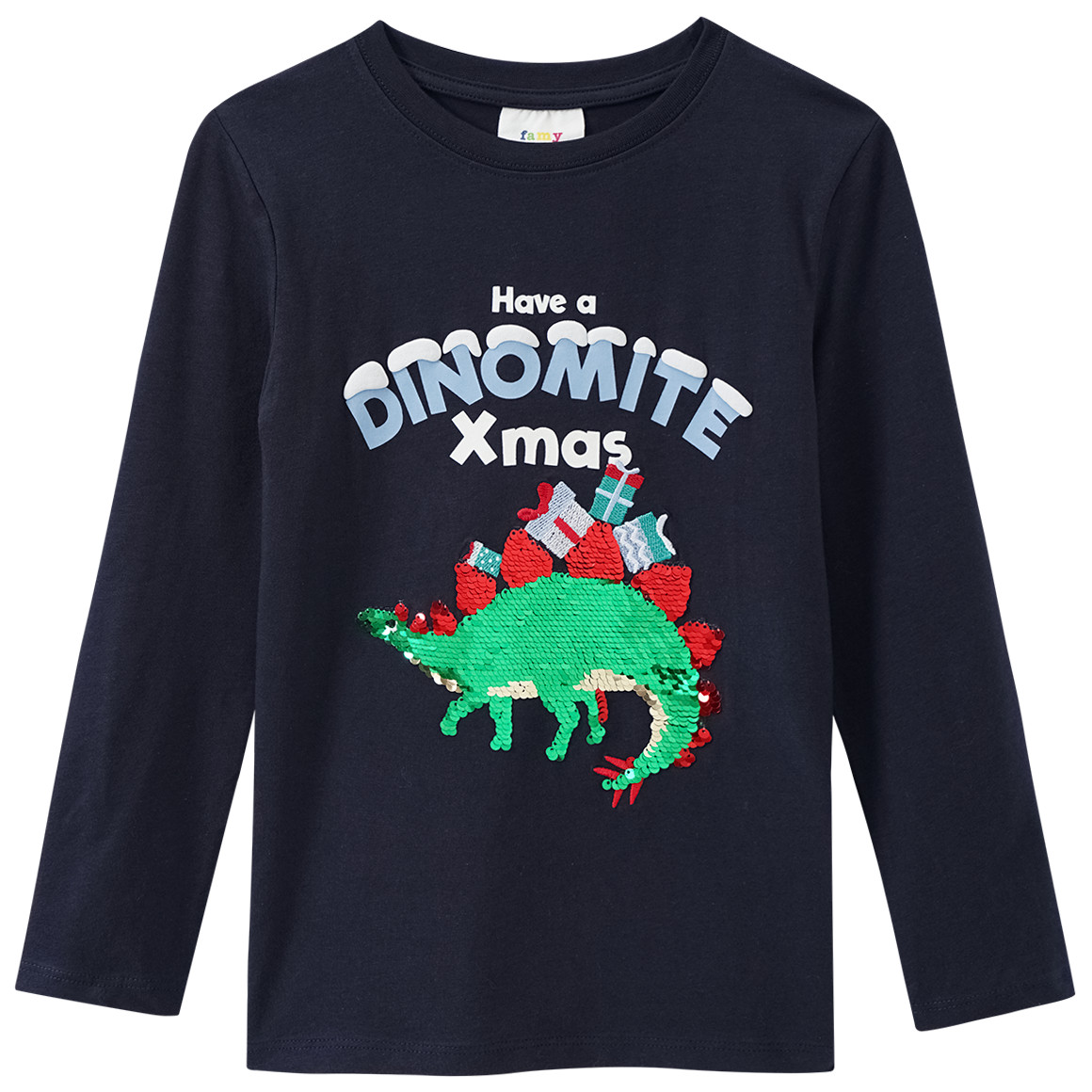 Jungen Weihnachtslangarmshirt mit Pailletten dunkelblau