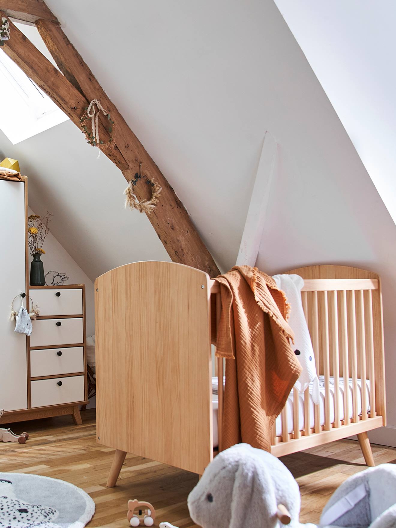 Vertbaudet Babybett KONFETTI NATUR, Massivholz - braun