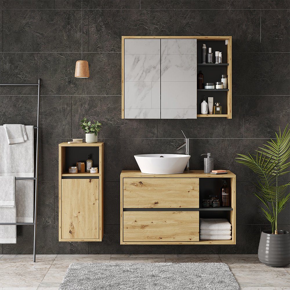 Vicco Badmöbel-Set Badezimmer Set 2 VIOLA Braun Anthrazit, (3-St., 3-er Set)