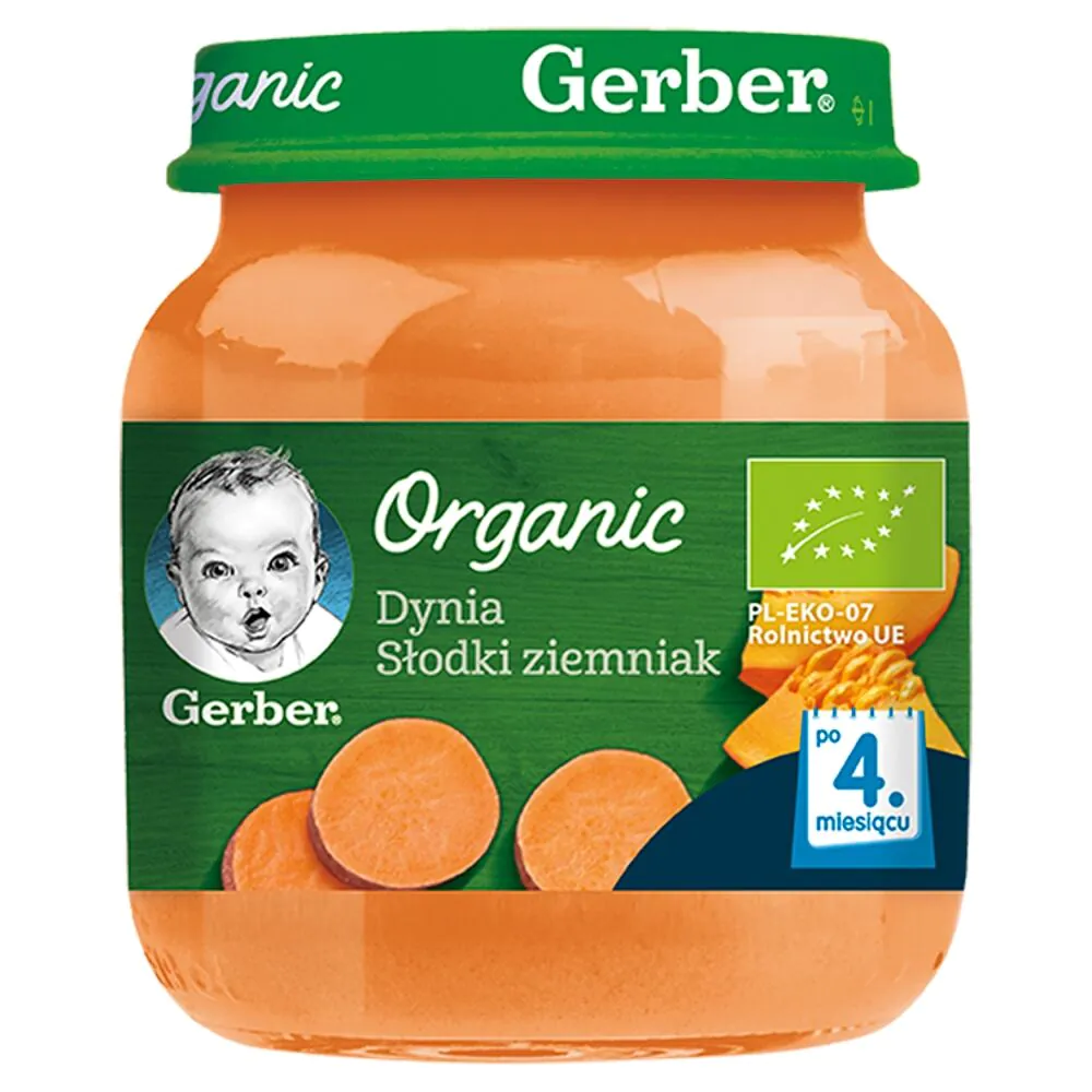 Gerber økologisk græskar- og sødkartoffelmiddag efter 4 måneder