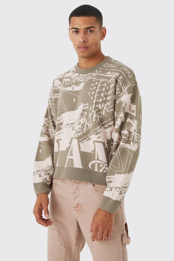 Kastiger Oversize Pullover mit Print