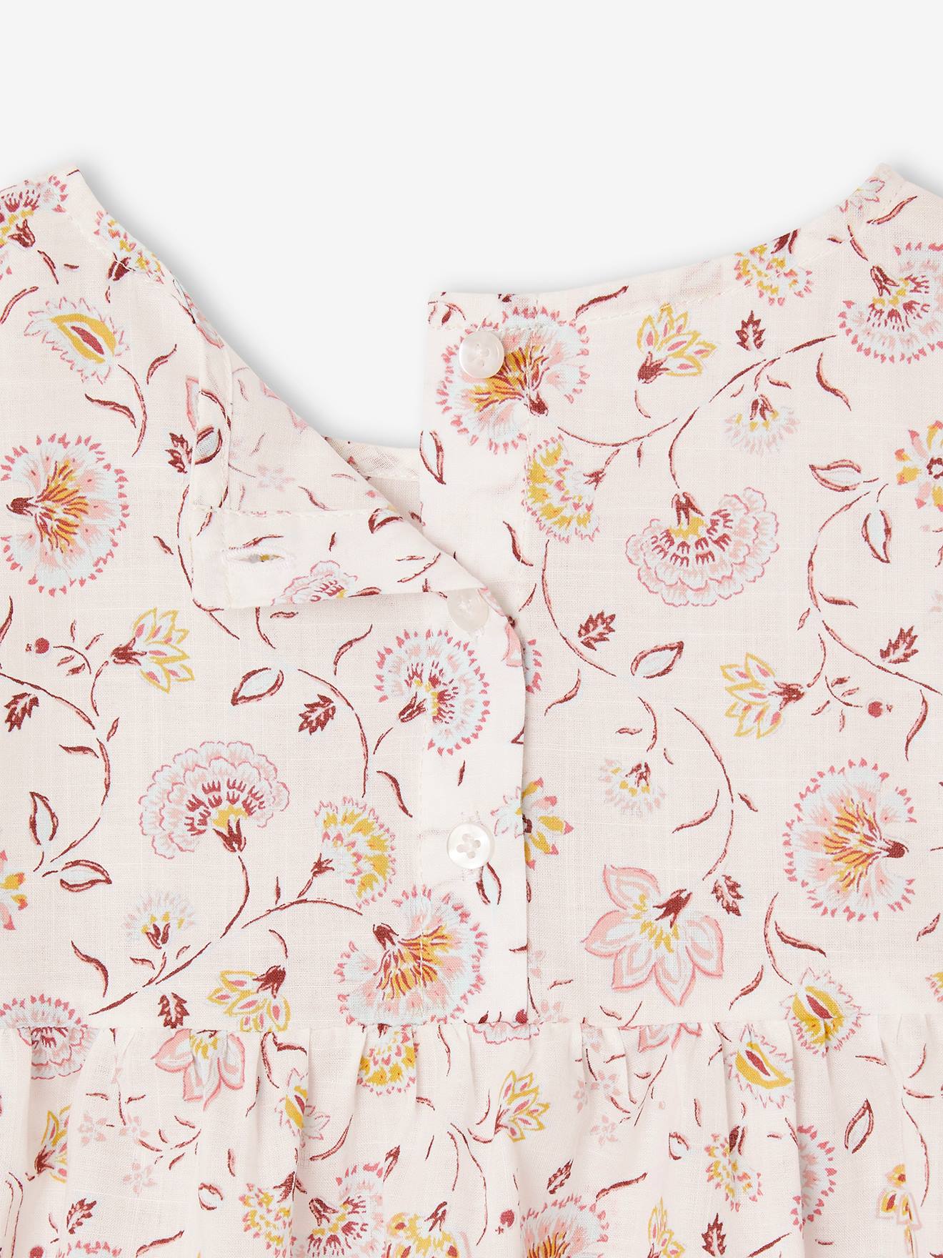Vertbaudet Mädchen-Set: geblümte Bluse & Musselin-Shorts - pastellgelb