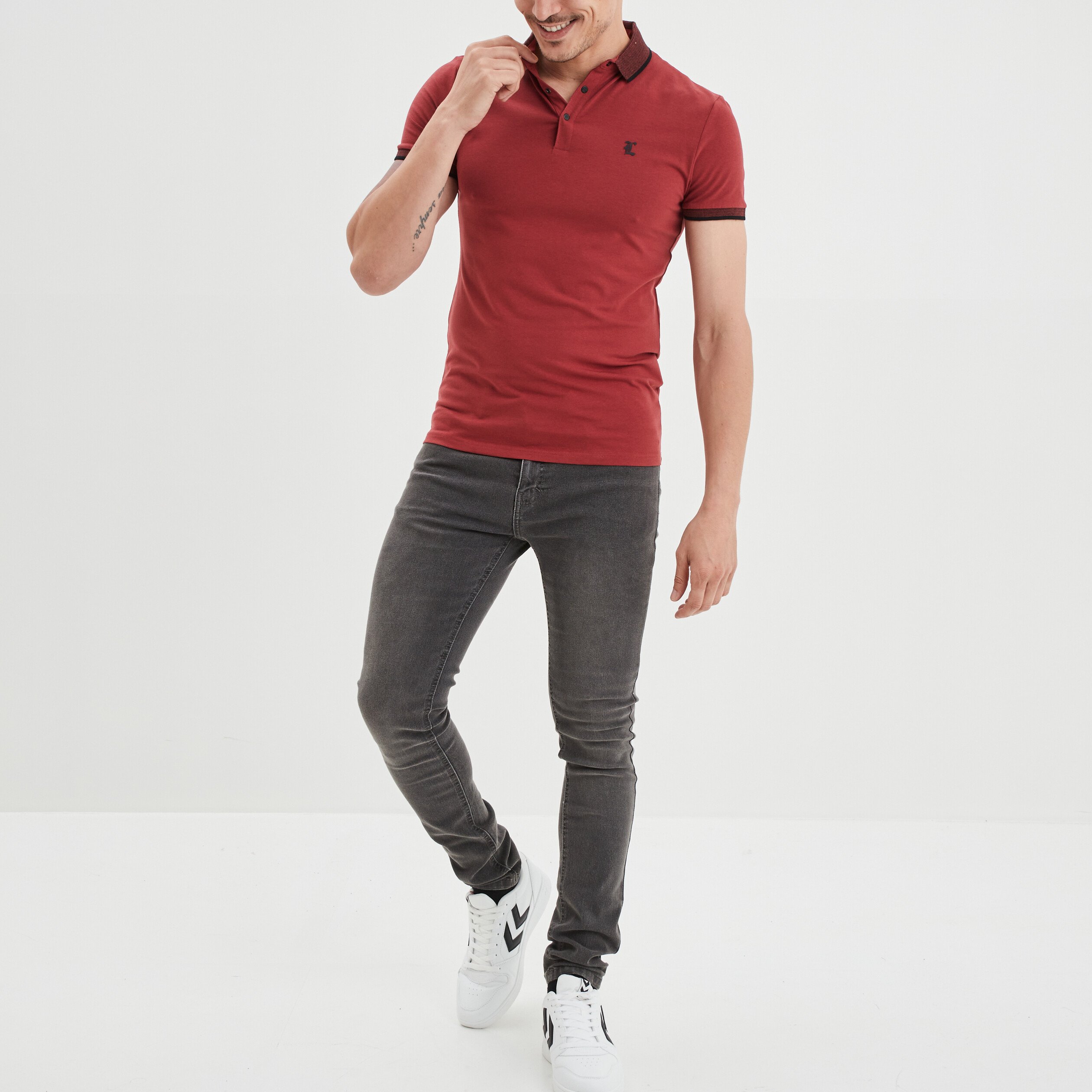 Polo ajusté manches courtes bordeaux homme | La Halle