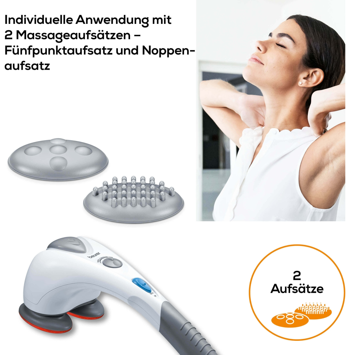 Beurer Infrarot-Massagegerät MG 80-Massagegrät mit Doppelkopf-Massage, Infrarotwärme & 2 Aufsätzen