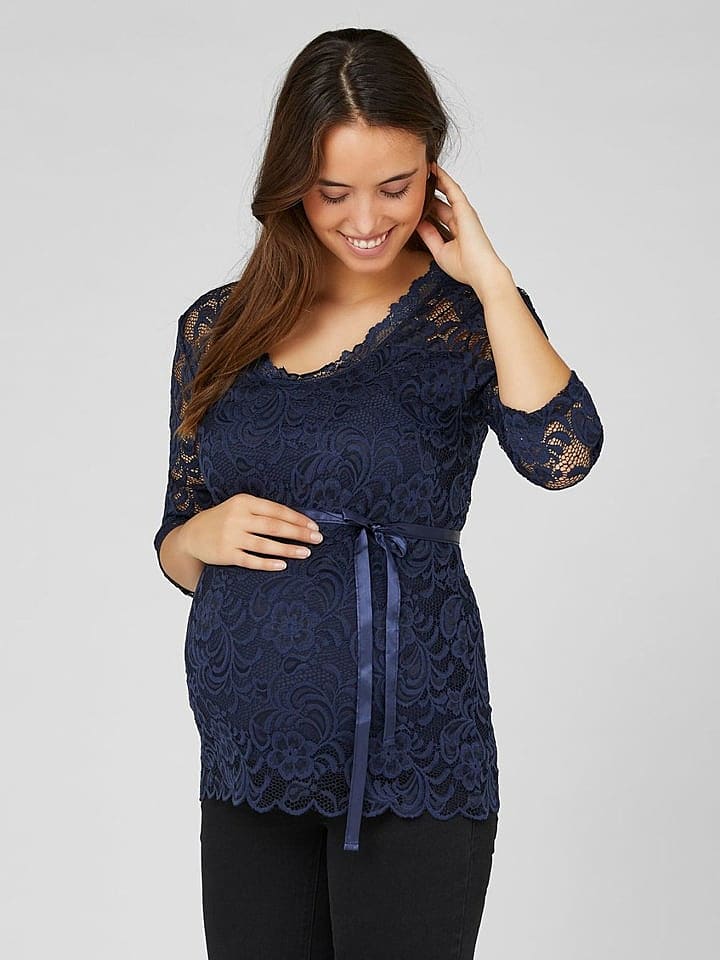 mama licious Shirt Umstandstop Spitze MLMIVANA 3/4 WOVEN TOP in Navy günstig kaufen S