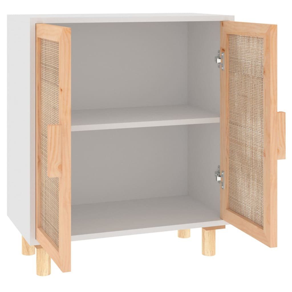 vidaXL Sideboard Sideboard Weiß 60x30x70 cm Massivholz Kiefer und Natur-Rattan (1 St)